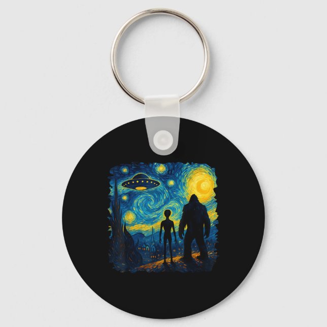 Llavero Bigfoot Alien Ufo Van Gogh Starry Night Sasquatch  (Anverso)