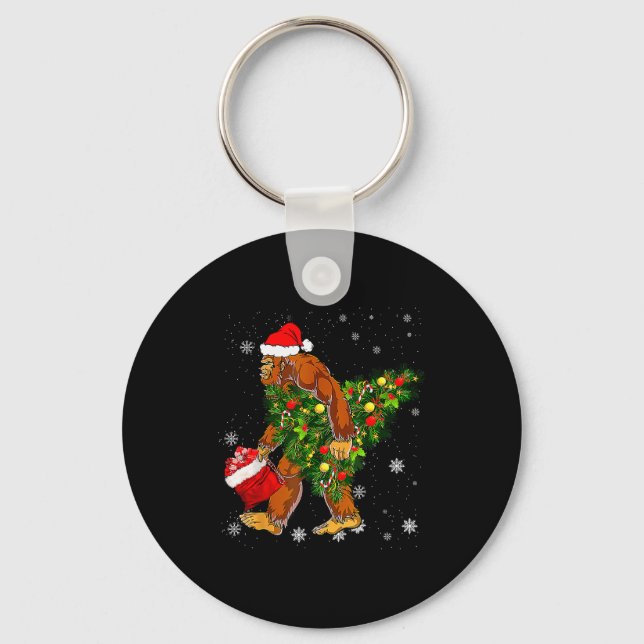 Llavero Bigfoot Carrying Christmas Tree Sasquatch Believer (Anverso)