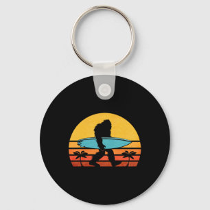 Llavero Bigfoot Retro Surfing, Sasquatch Surfista Tropical