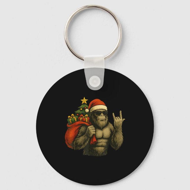 Llavero Bigfoot Santa Christmas Tree Rock On Funny Xmas Sa (Anverso)