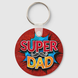 Llavero Bigote de Super Papá Retro Grunge Cómic