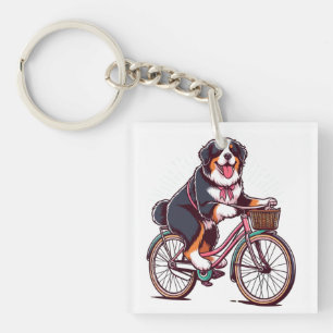 Llavero Biker de perro de Bernese, aventura de ciclismo de