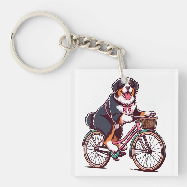 Llavero Biker de perro de Bernese, aventura de ciclismo de (Frente)
