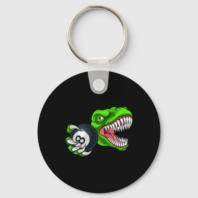 Llavero Billar Divertido T-rex Arte Billar Jugando Pool P (Anverso)