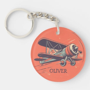 Llavero Biplano Vintage Retro Personalizado