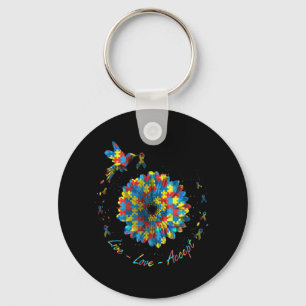 Llavero Bird Flower Ribbon Puzzle Live Love Acepta Autismo