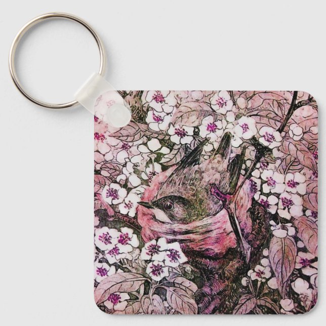 Llavero BIRD NEST, rosa rojo blanco (Anverso)