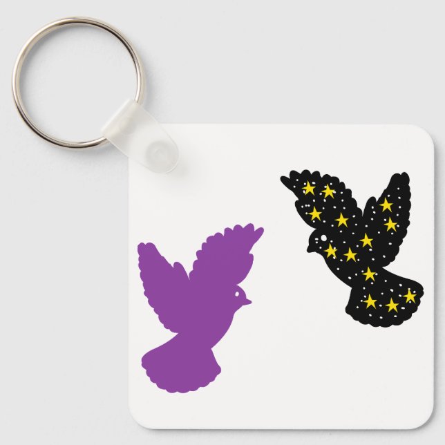 Llavero Birds – Diseño de silueta de doble pluma (Anverso)