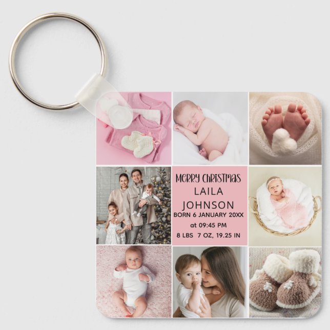 Llavero  Birth Announcment Personalize 8 Photo christmas (Anverso)