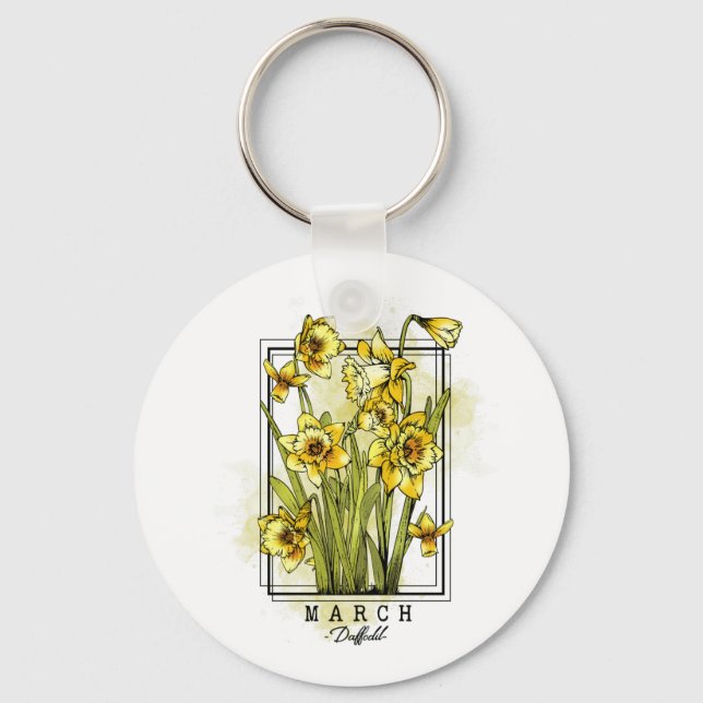 Llavero Birth Month Flower Born in March Daffodil Flowers  (Anverso)