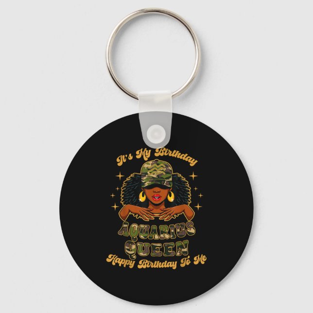 Llavero Birthday Aquarius Queen Camo Black Woman African Z (Anverso)