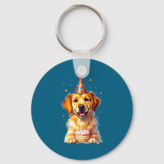 Llavero Birthday Golden Retriever, Party Dog  (Anverso)