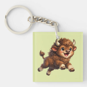 Llavero Bison Cute con Grandes Ojos Feliz Cómic de Fauna