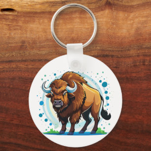 Llavero bison de cuernos grandes