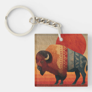Llavero Bison estilizado con patrones nativos americanos