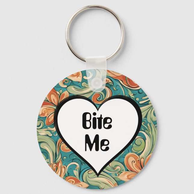 Llavero Bite Me Funny Heart Swirly Retro Design (Anverso)