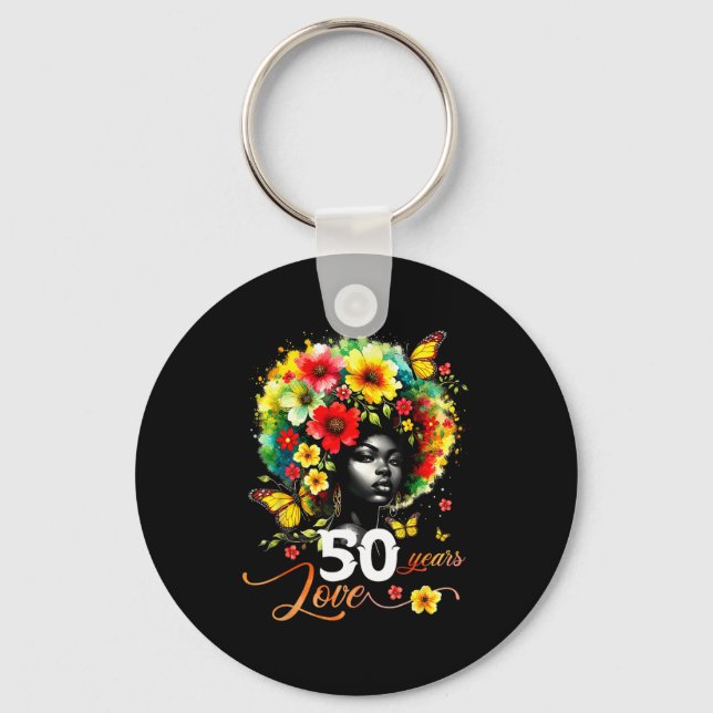 Llavero Black Afro Queen 50 Years Love 50th Birthday Butte (Anverso)