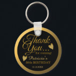 Llavero Black And Gold 50th Birthday Guest Gracias<br><div class="desc">50 cumpleaños gracias a favor de los keychain con tipografía de oro elegante sobre negro.</div>