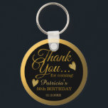 Llavero Black And Gold 50th Birthday Guest Gracias<br><div class="desc">50 cumpleaños gracias a favor de los keychain con tipografía de oro elegante sobre negro.</div>