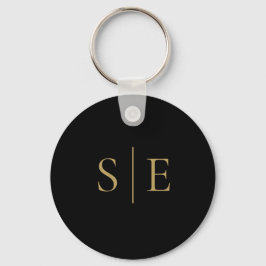 Llavero Black And Gold Elegant Monogram Minimalist