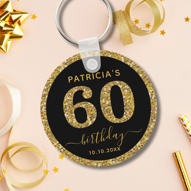Llavero Black And Gold Glitter 60th Birthday Party Favor   (Subido por el creador)