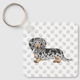 Llavero Black And Tan Dapple Long Hair Dachshund Dog
