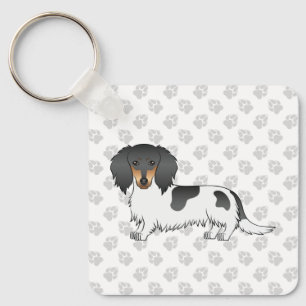 Llavero Black And Tan Piebald Long Hair Dachshund & Paws