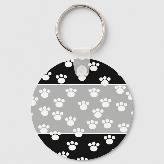 Llavero Black and White Animal Paw Print Pattern. (Anverso)