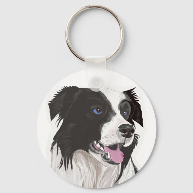 Llavero black and white collie blue eyes (Anverso)