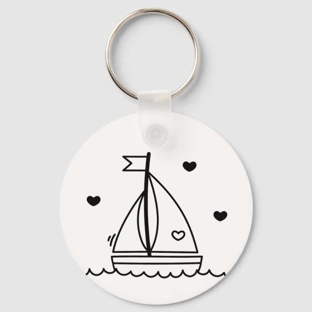 Llavero Black and White Cute Sailboat  (Anverso)