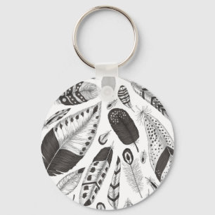 Llavero Black and white feathers pattern