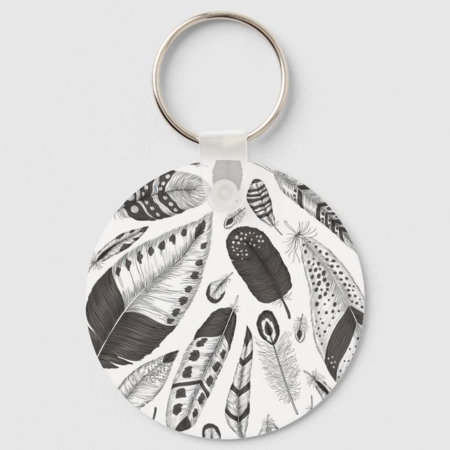 Llavero Black and white feathers pattern (Anverso)