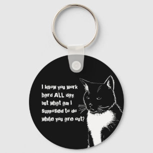 Llavero Black and white illustration of Funny Cat