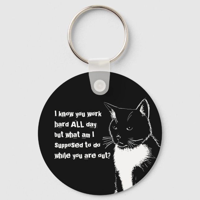 Llavero Black and white illustration of Funny Cat (Anverso)