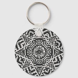 Llavero Black and white mandala design
