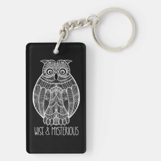 Llavero Black and White Mandala Owl Illustration with Text