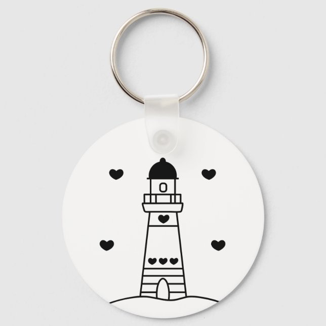 Llavero Black and White Nautical Lighthouse girly (Anverso)