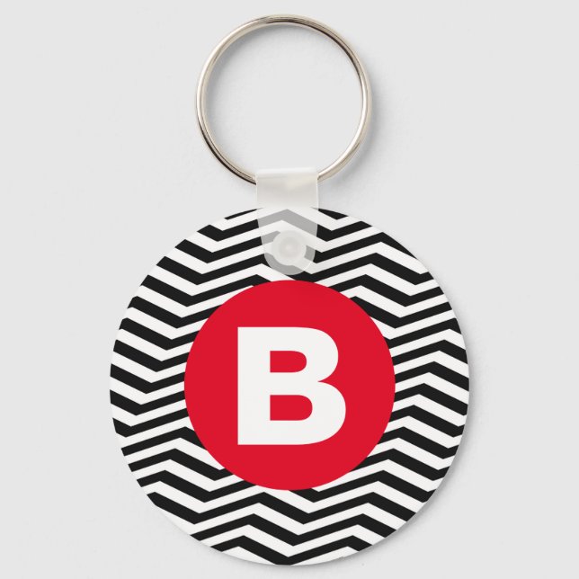 Llavero Black and White Zig Zag Pattern Red Monogram (Anverso)