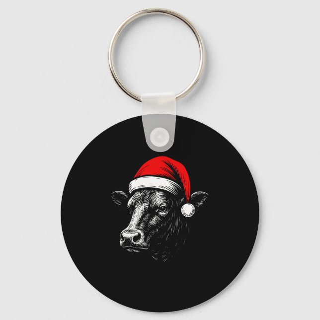 Llavero Black Angus Rancher Christmas Cow Santa Hat Farmer (Anverso)