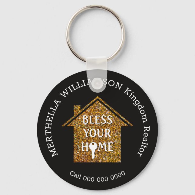 Llavero Black BLESS TU HOME Real Estate Realtor Keychain (Anverso)