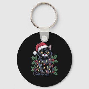 Llavero Black Cat Santa Hat Árbol de navidad ilumina Funny