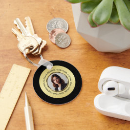 Llavero Black & gold design, Logo or Photo in gold circle,