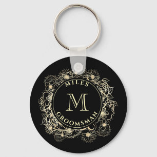 Llavero Black Gold Groomsman Monogram Keychain