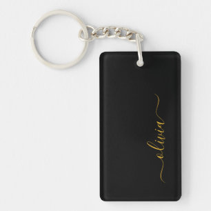 Llavero Black Gold Modern Script Girly Monograma Nombre