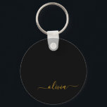 Llavero Black Gold Modern Script Girly Monograma Nombre<br><div class="desc">Cadena de claves de nombres de monograma simple de guiones negros y dorados (cadena de claves). Esto hace que el dulce perfecto cumpleaños 16,  boda,  ducha de novia,  aniversario,  ducha de bebé o fiesta de soltera sea regalo para alguien que ama el lujo glam y los estilos de moda.</div>