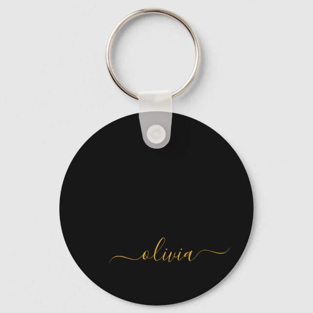 Llavero Black Gold Modern Script Girly Monograma Nombre (Anverso)