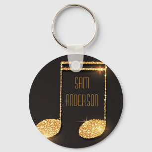 Llavero Black gold music notes monogram name 
