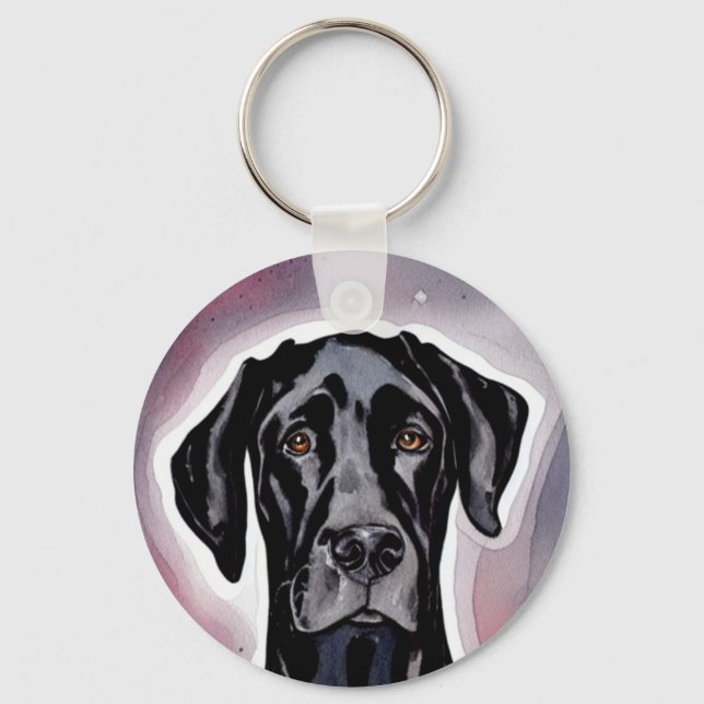 Llavero Black Great Dane Watercolor Art (Anverso)