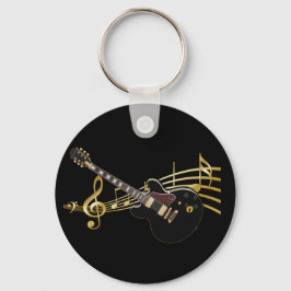 Llavero Black Guitar On Music Score Keychain