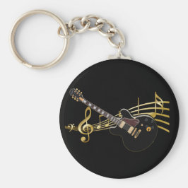 Llavero Black Guitar On Music Score Keychain